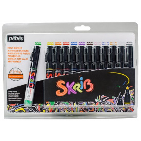 Set of 12 skrib acrylic paint markers classic colors Pébéo Set of 12 skrib acrylic paint markers classic colors Pébéo
